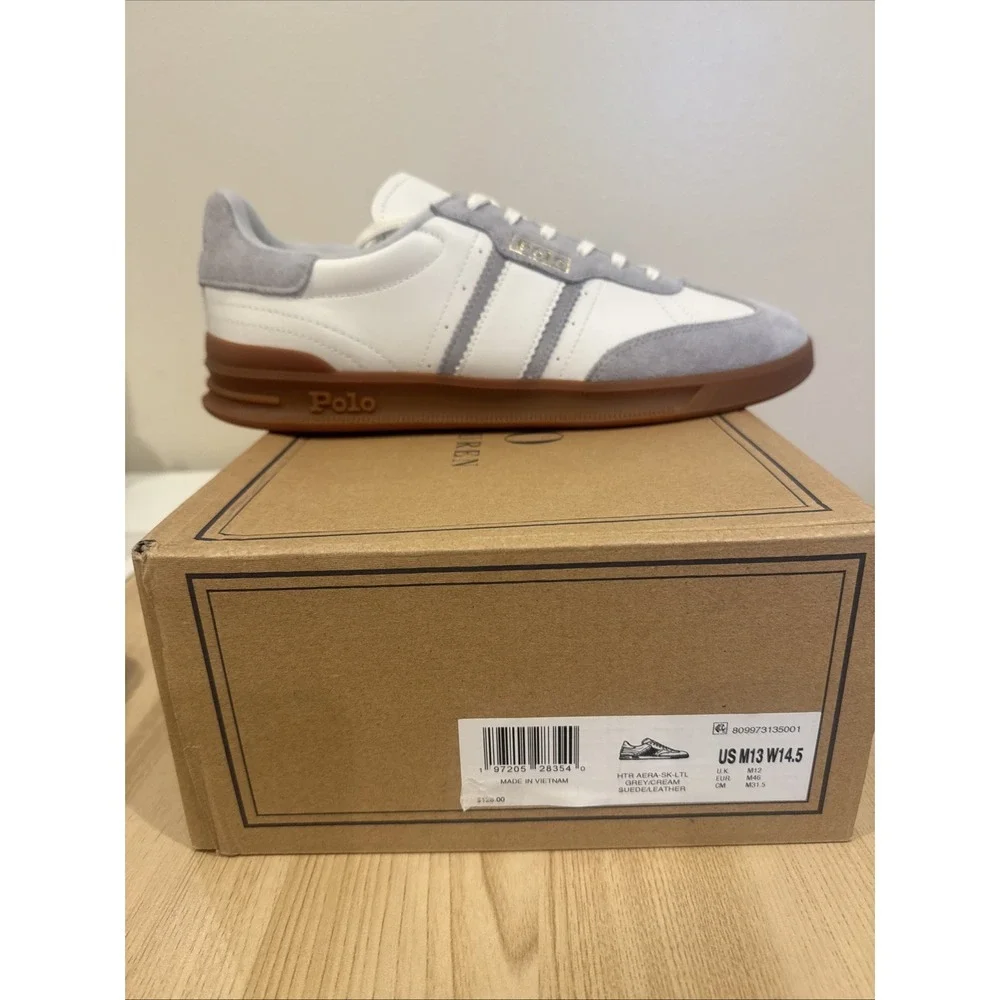 Polo‎ Ralph Lauren Heritage Aera Leather Suede Sneaker Men's 13 White Gum New